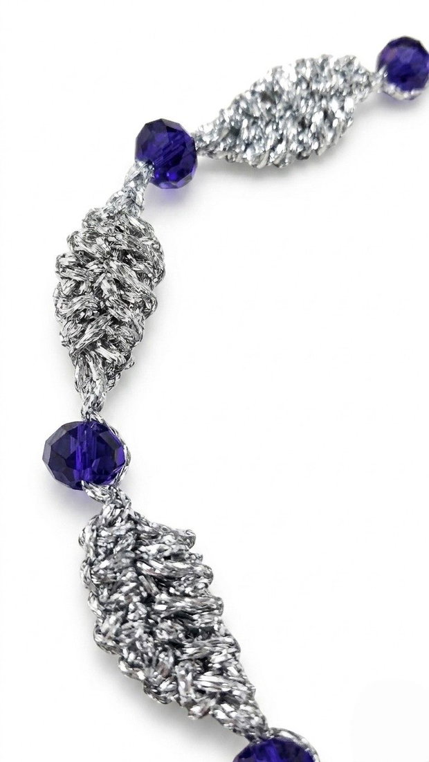 Colier "Elegance" - Argint Croșetat Manual și Cristale Fațetate Violet