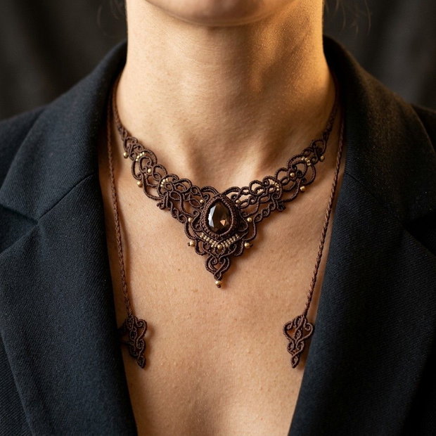 Colier Maro Choker Princess Vintage Micromacrame Cristal Swarovski