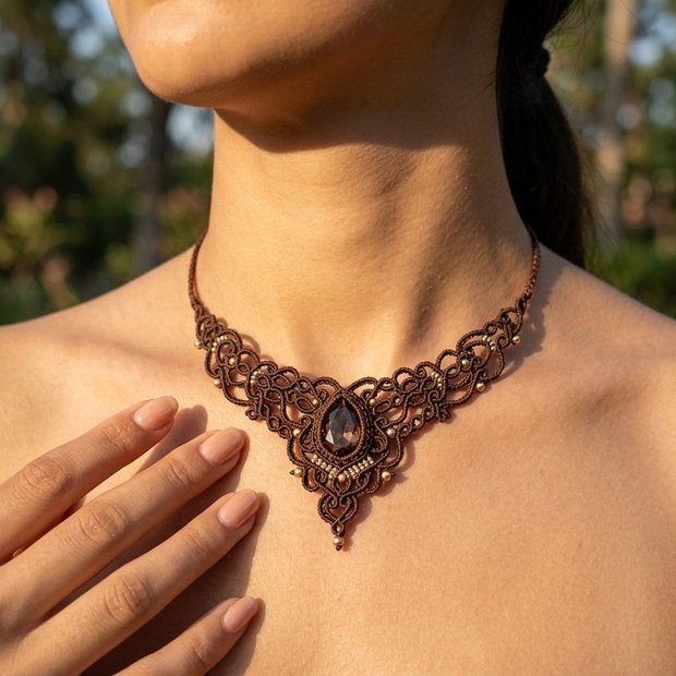 Colier Maro Choker Princess Vintage Micromacrame Cristal Swarovski