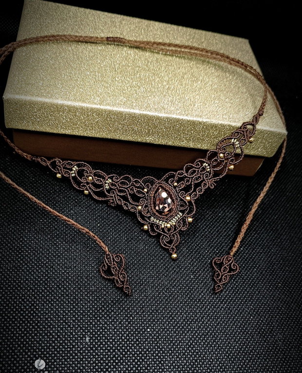Colier Maro Choker Princess Vintage Micromacrame Cristal Swarovski