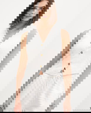 Tommy Jeans vestă de damă cu amestec de in