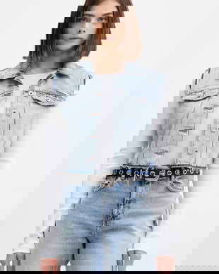 HUGO Blue vestă cu un singur rând de nasturi de femei din denim Garis_B