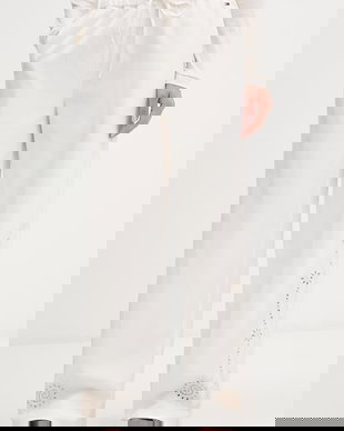 Tommy Jeans pantaloni wide leg de damă cu amestec de in