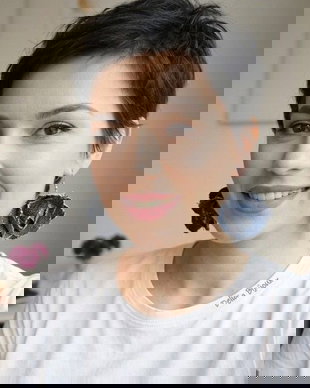 Cercei statement din blugi reciclat flori handmade (cod1417)