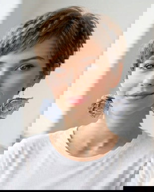 Cercei statement din blugi reciclat flori handmade (cod1421)