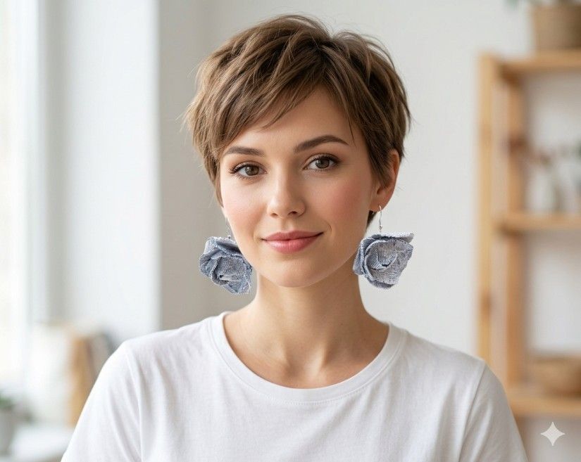 Cercei statement din blugi reciclat flori handmade (cod1421)