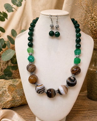 SET~WOODLAND SPIRIT~ agate,jad,inox