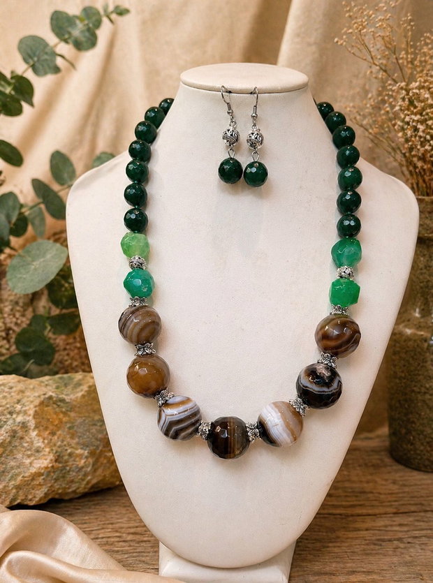 SET~WOODLAND SPIRIT~ agate,jad,inox