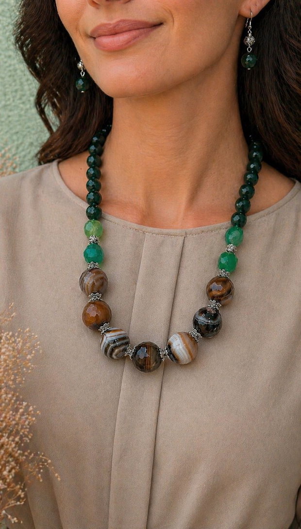 SET~WOODLAND SPIRIT~ agate,jad,inox
