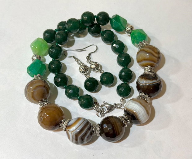 SET~WOODLAND SPIRIT~ agate,jad,inox