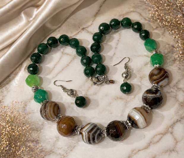 SET~WOODLAND SPIRIT~ agate,jad,inox
