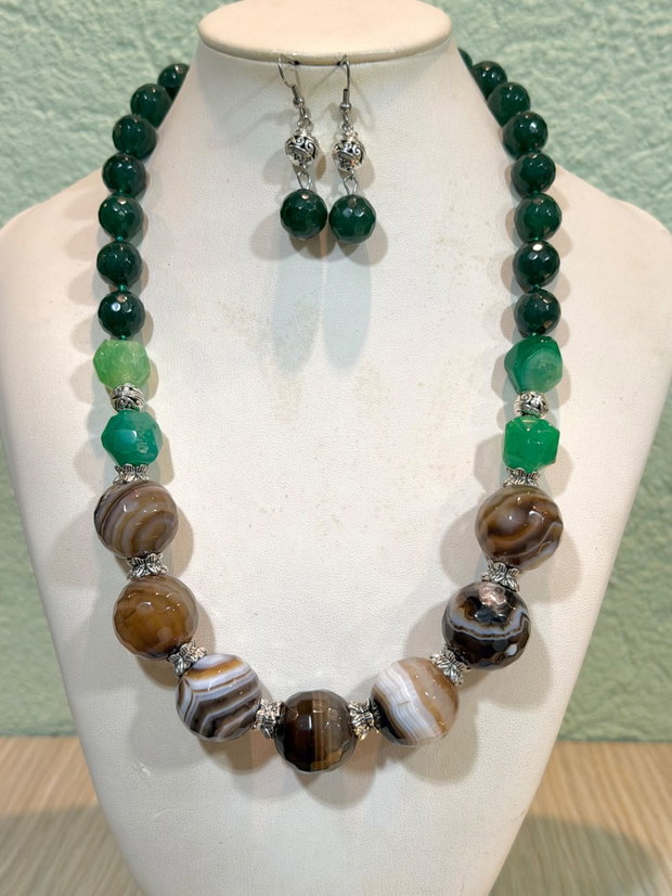 SET~WOODLAND SPIRIT~ agate,jad,inox
