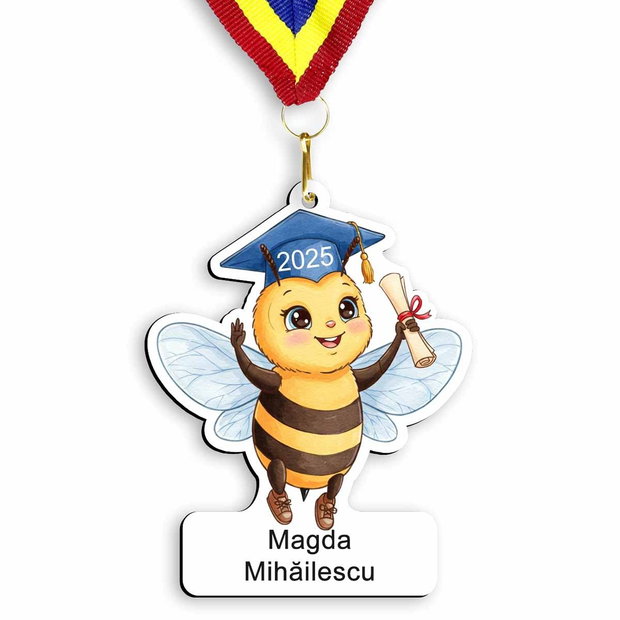Medalie absolvire cu Albinuța  personalizată cu nume copii