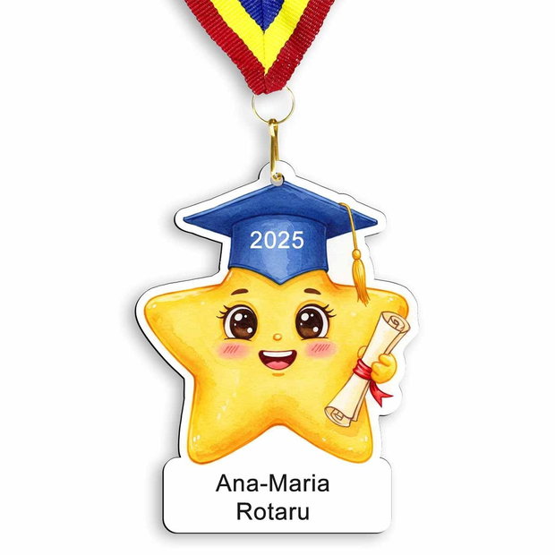 Medalie Absolvire Personalizată cu Steluță  Nume Copil | Cadou Grădiniță/Școală