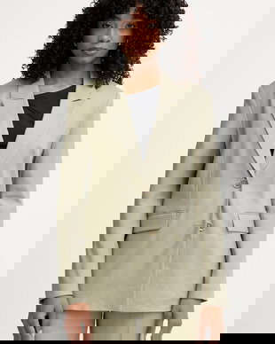 Guess Sacou cu un singur rând de nasturi femeiesc cu amestec de in CARLA