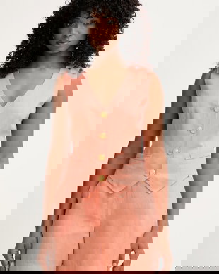 Marciano by Guess vestă cu un singur rând de nasturi de damă cu amestec de in JANE