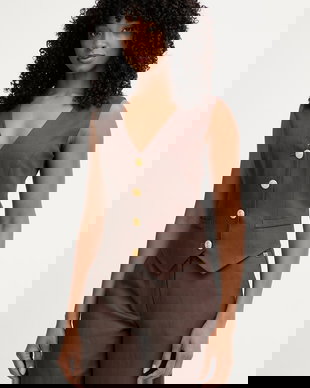 Marciano by Guess vestă cu un singur rând de nasturi de damă cu amestec de in JANE