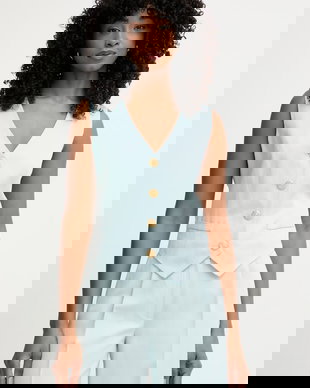 Marciano by Guess vestă cu un singur rând de nasturi de damă din amestec de in JANE