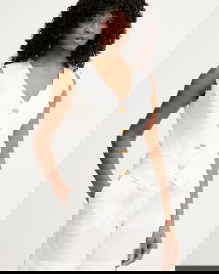 Marciano by Guess vestă cu un singur rând de nasturi de damă cu amestec de in JANE