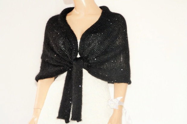 Șal negru elegant, modern din mohair negru cu paiete