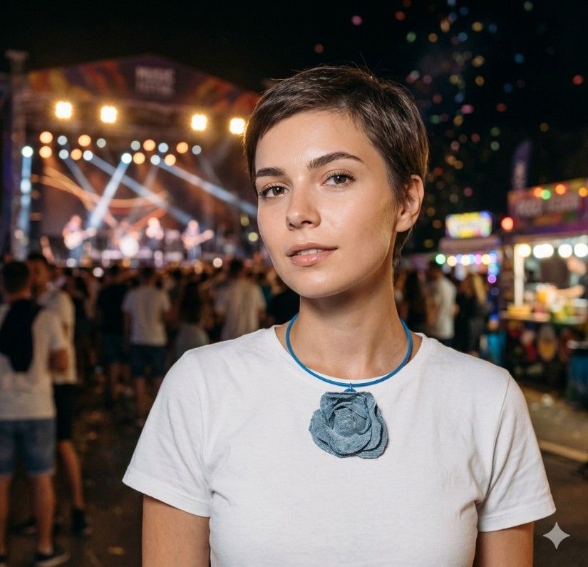 Colier handmade cu floare din denim/blug reciclat bijuterie unicat eco-friendly (cod1425)