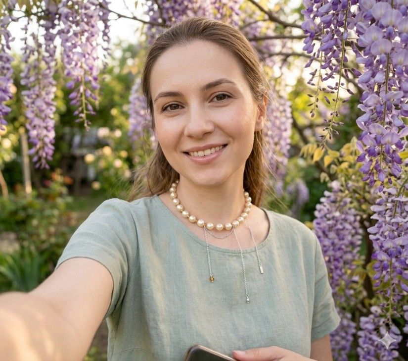 Colier elegant din perle Mallorca piersică cu lanț din inox bijuterie statement feminină (cod1426)