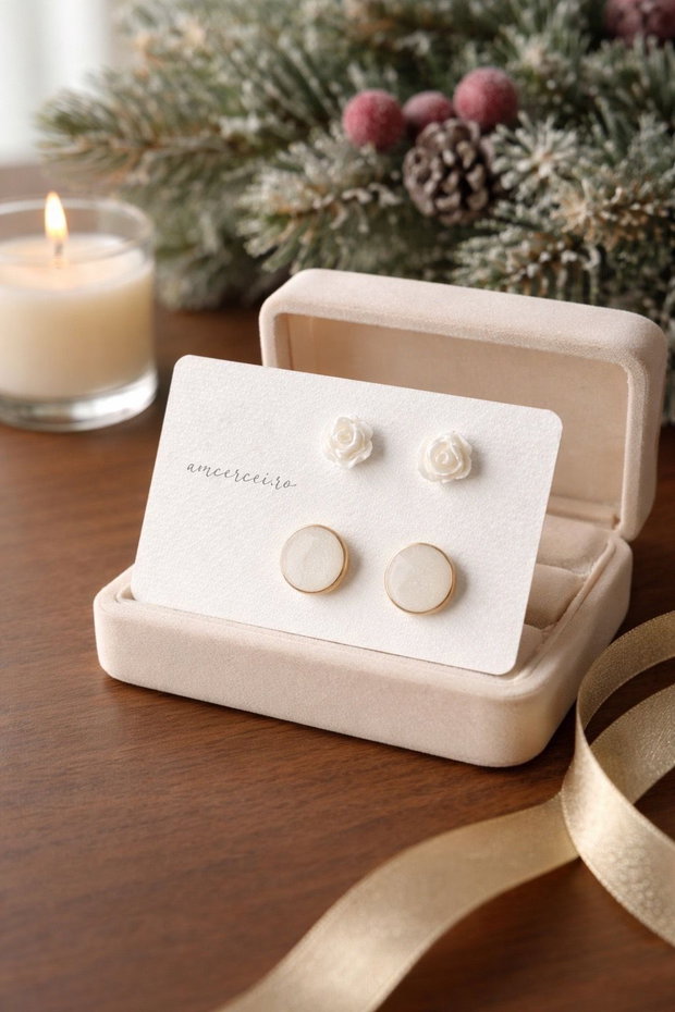 Cercei "White combo 2" - cercei albi, cercei mici, studs