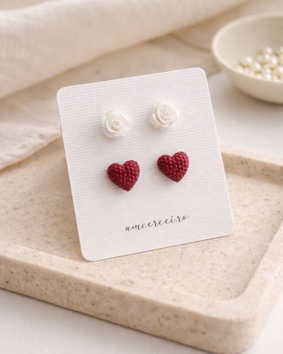 Cercei "Love combo" - cercei inimioare, cercei rotunzi, cercei mici