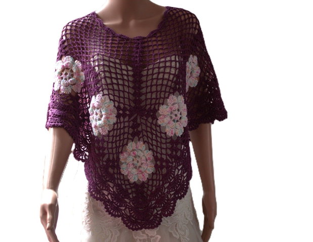 Poncho croșetat manual din bumbac și mătase poncho de vară elegant și ușor