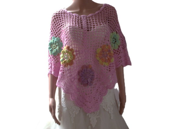 Poncho croșetat manual din bumbac și mătase poncho de vară elegant și ușor