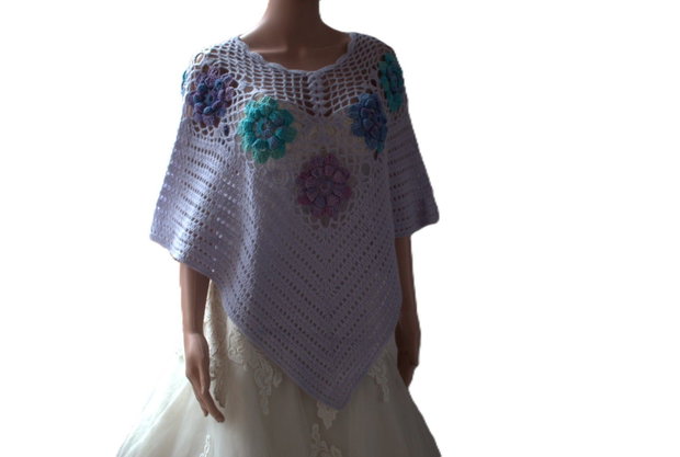 Poncho croșetat manual din angora, cashmere, bumbac poncho de vară elegant și ușor