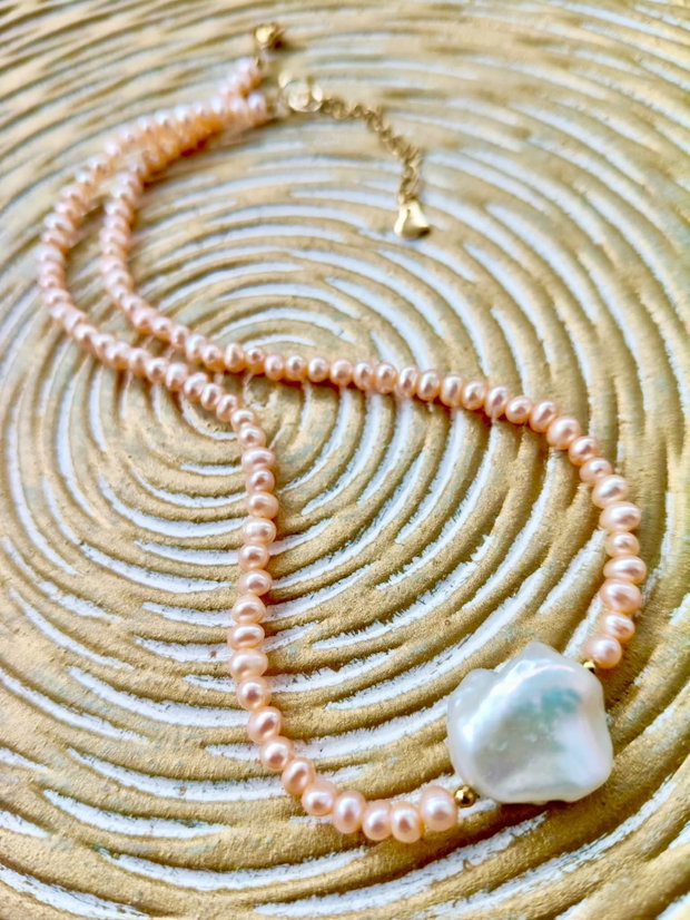 Colier CHOKER perle de cultura cais & perla Baroc alba