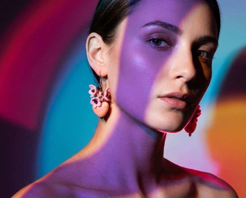 Cercei handmade Sakura cu inimă cercei romantici roz din ceramică și flori delicate (cod1427)