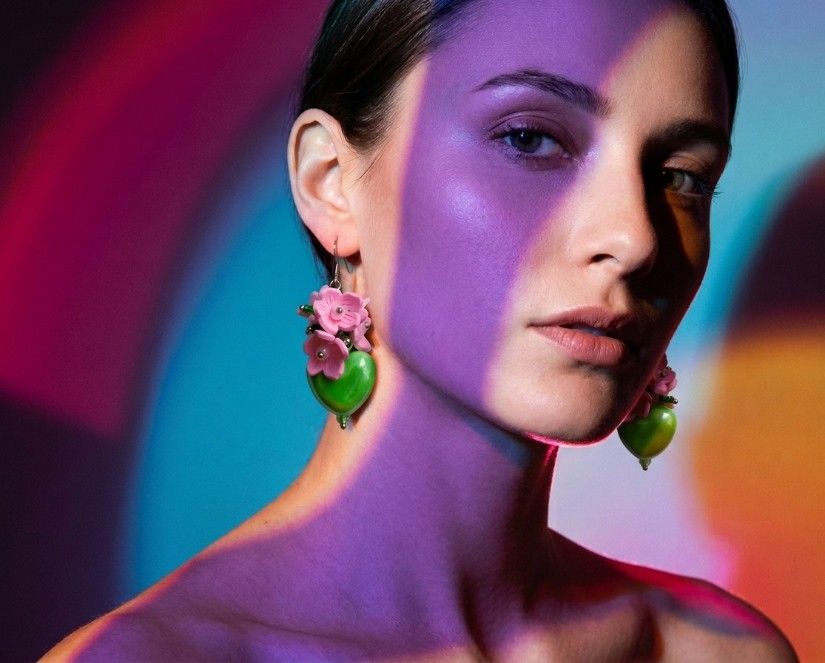 Cercei "Sakura Bloom Heart" Roz Delicat și Verde Vibrant (cod1428)