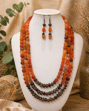 REZERVAT!!!!    SET~ORANGE SUNFIRE~agate,hematit,toho,bronz