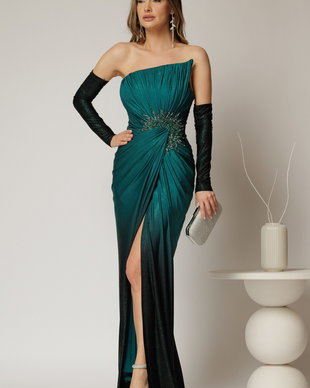 Rochie lunga verde de seara in degrade din lycra