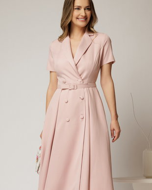 Rochie DY Fashion midi roz cu decolteu petrecut si curea in talie
