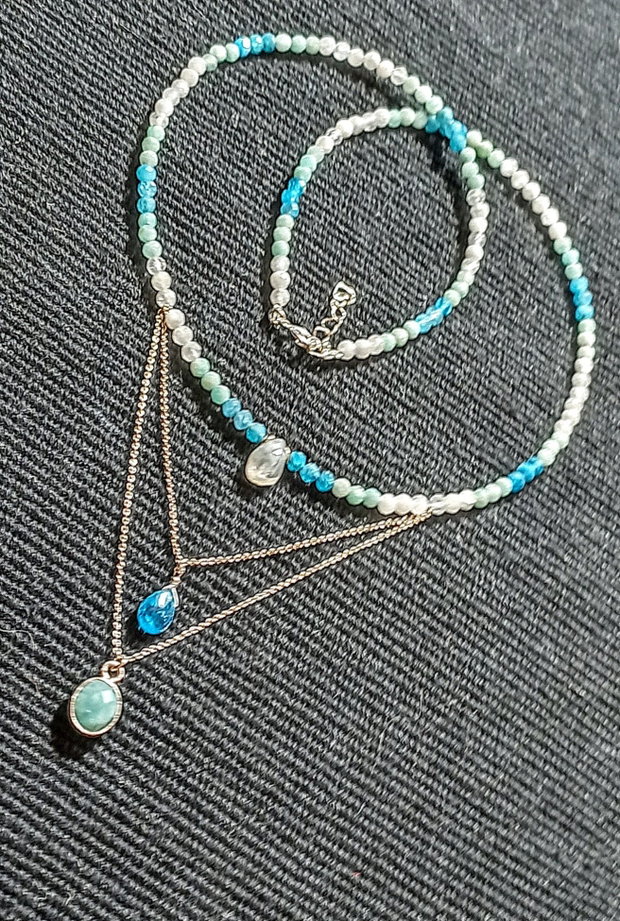 Rezervat Colier argint amazonit apatit piatra lunii gradient charm briolete lant argint minimalist boho chic trendy