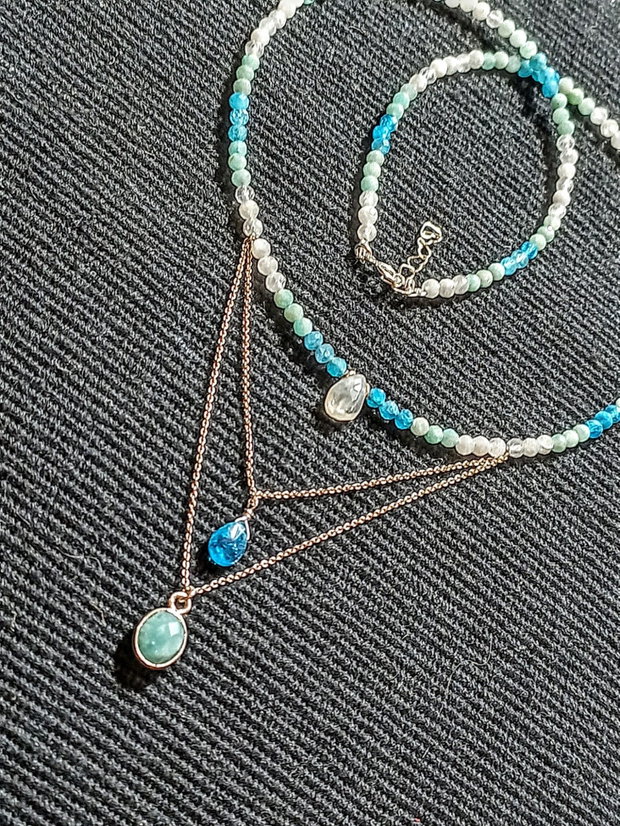 Rezervat Colier argint amazonit apatit piatra lunii gradient charm briolete lant argint minimalist boho chic trendy