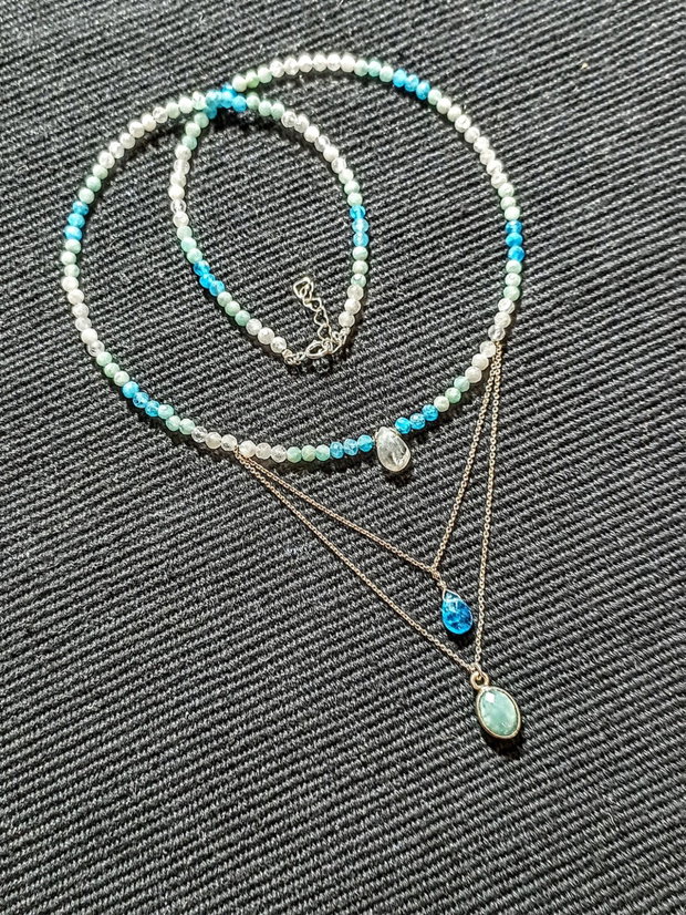 Rezervat Colier argint amazonit apatit piatra lunii gradient charm briolete lant argint minimalist boho chic trendy
