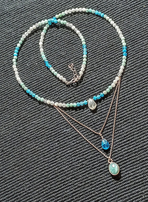 Rezervat Colier argint amazonit apatit piatra lunii gradient charm briolete lant argint minimalist boho chic trendy