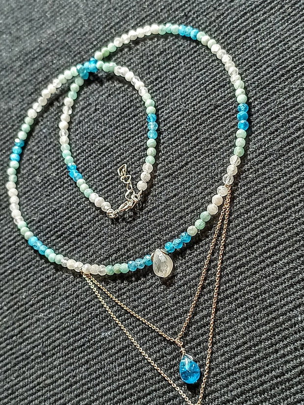 Rezervat Colier argint amazonit apatit piatra lunii gradient charm briolete lant argint minimalist boho chic trendy