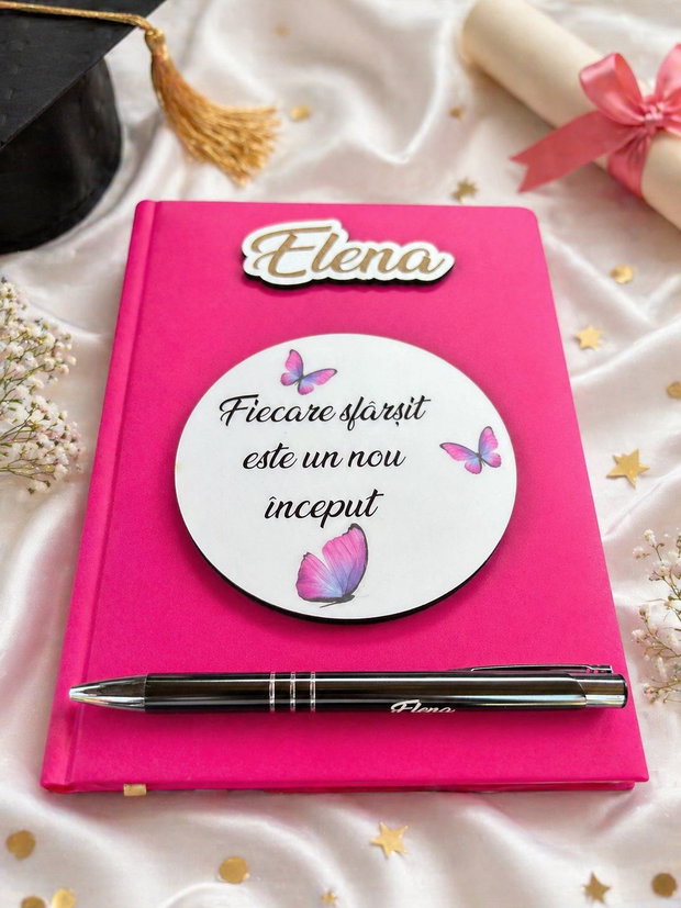 Agendă personalizată absolvire, cadou absolvent cu nume, mesaj Fiecare sfârșit este un nou început, cadou final de an