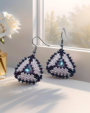Cercei handmade Triunghi Imperial Mov cu  cristal rivoli