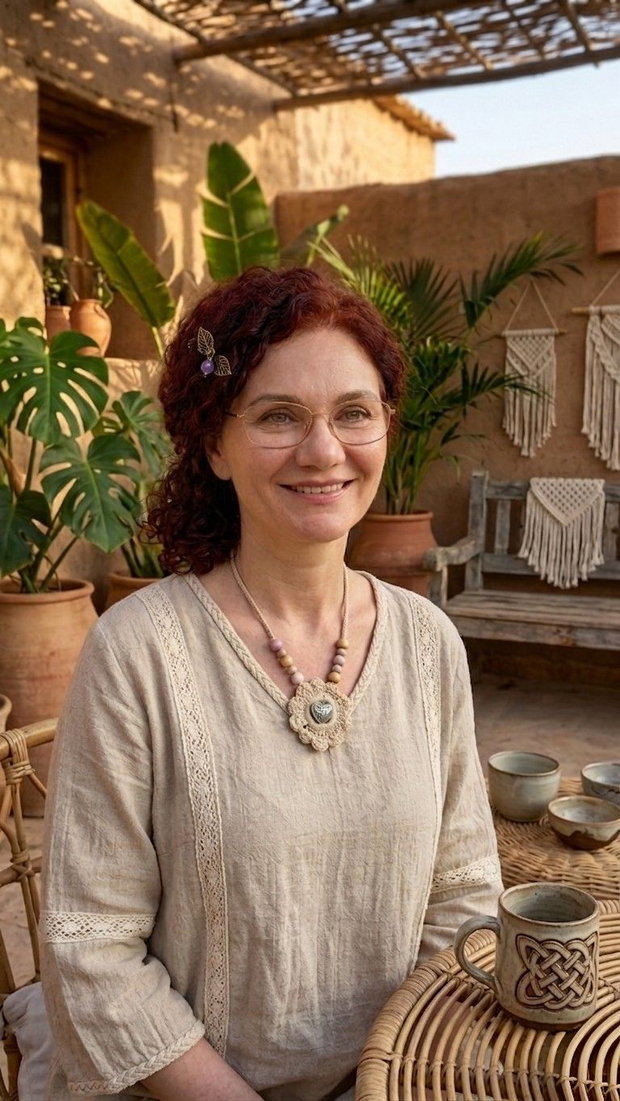 Colier Handmade "Bohemian Heart" Detalii Croșetate și Accente Naturale