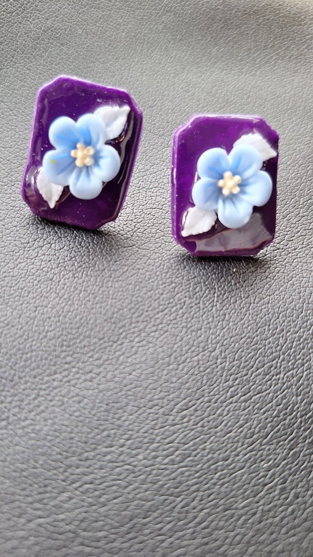 Cercei Florali Midnight Bloom Modelaj Manual 2 cm Mov & Bleu