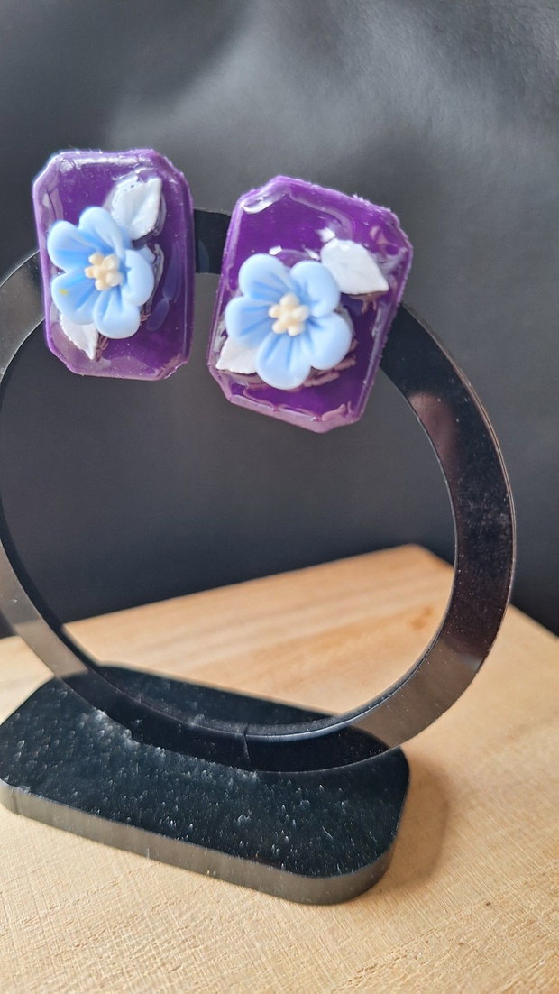 Cercei Florali Midnight Bloom Modelaj Manual 2 cm Mov & Bleu