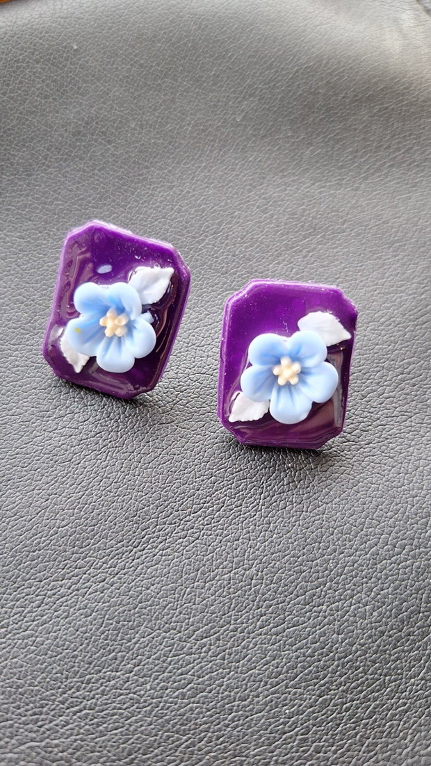 Cercei Florali Midnight Bloom Modelaj Manual 2 cm Mov & Bleu