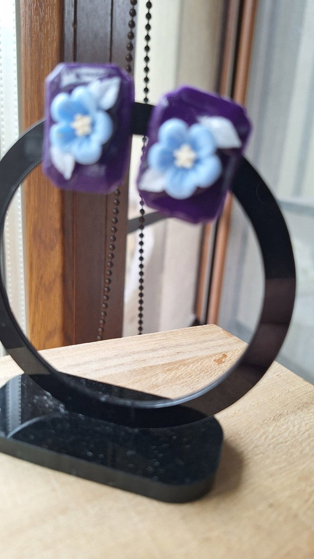 Cercei Florali Midnight Bloom Modelaj Manual 2 cm Mov & Bleu
