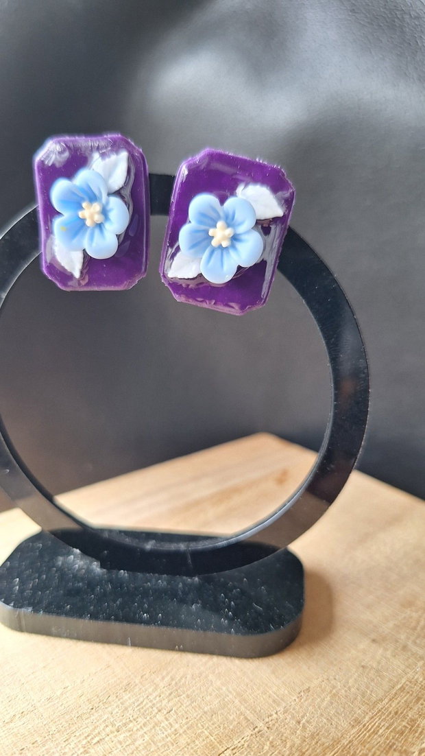 Cercei Florali Midnight Bloom Modelaj Manual 2 cm Mov & Bleu